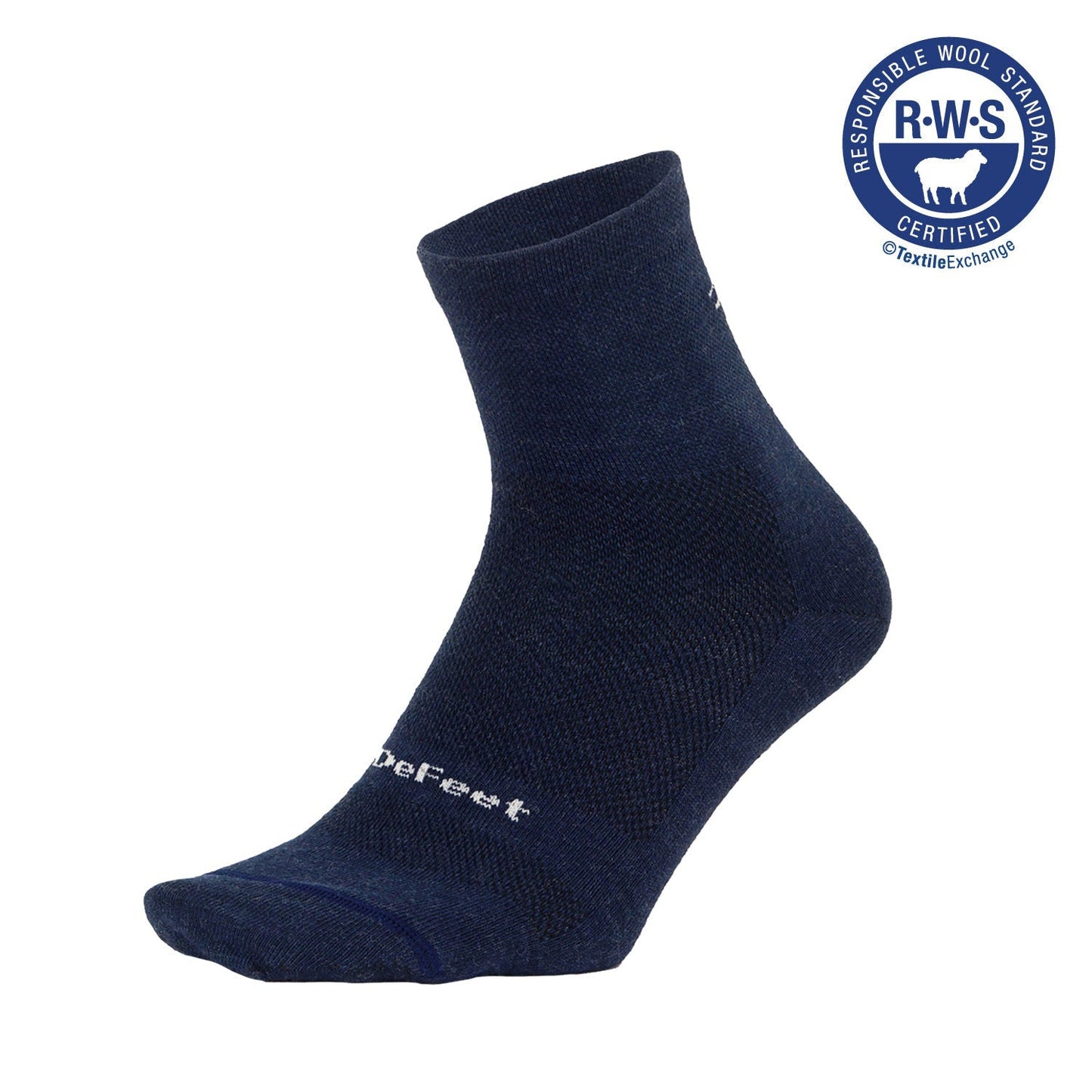 RWS certified Merino wool DeFeet Wooleator Pro Quarter cuff 3" D - Logo Socks in navy #athletic# #cycling# #run#